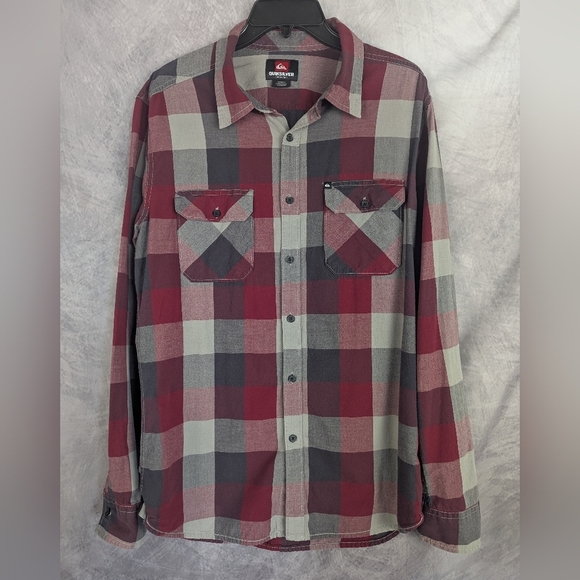 Quiksilver Medium Gray/Maroon/White Plaid - Picture 1 of 7